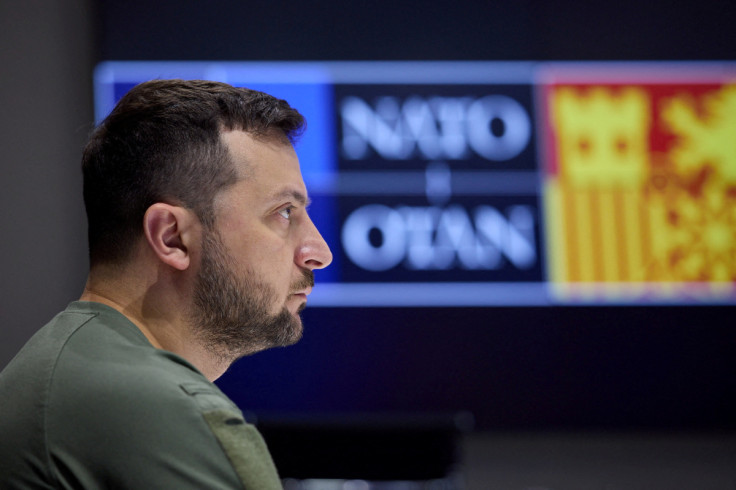 Ukraine's President Zelenskiy attends NATO sumit via video link, in Kyiv