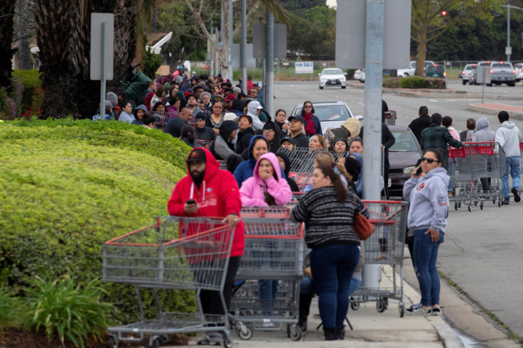 Hundreds of shoppers line-up for blocks waiting to purchase supplies at a Costco due to the global outbreak of?coronavirus in Garden Grove, California