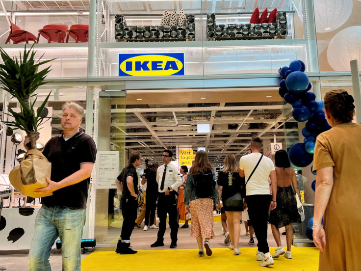 People enter an inner-city IKEA store on its opening day in Stockholm