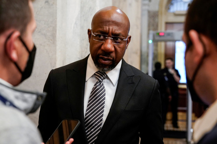 Senator Raphael Warnock (D-GA) reacts to the Texas school shooting in Washington