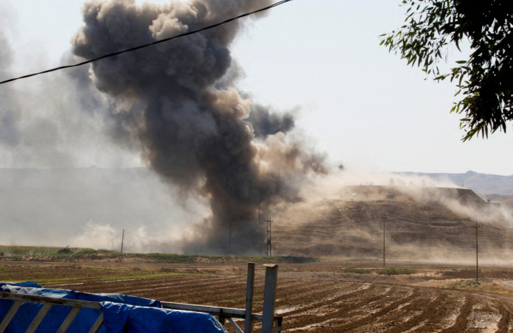 Smoke rises from the Iraqi Kurdistan headquarters of the Kurdistan Freedom Party