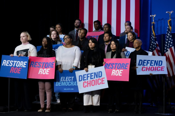Abortion rights supporters attend a speech by US President Joe Biden