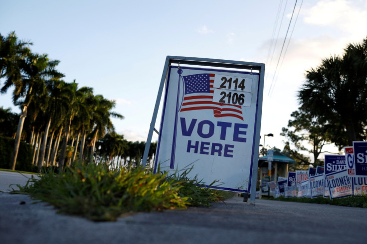 Vote signs outside Palm Beach County Public Library polling station during the 2020 presidential election in Palm Beac