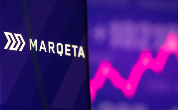 Illustration picture of Marqeta logo in front of displayed stock graph
