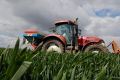 A farmer spreads nitrogen fertilizer in his wheat field in Blecourt,