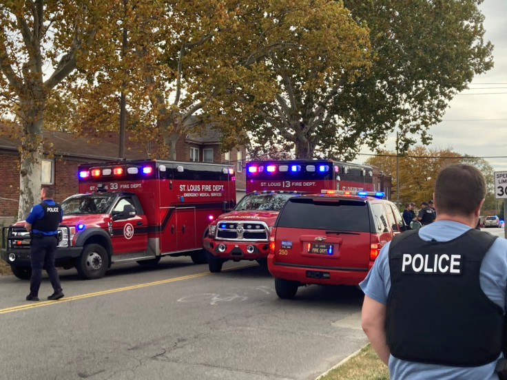 A view shows vehicles of the St. Louis Fire Department following a shooting at a high school, in St. Louis