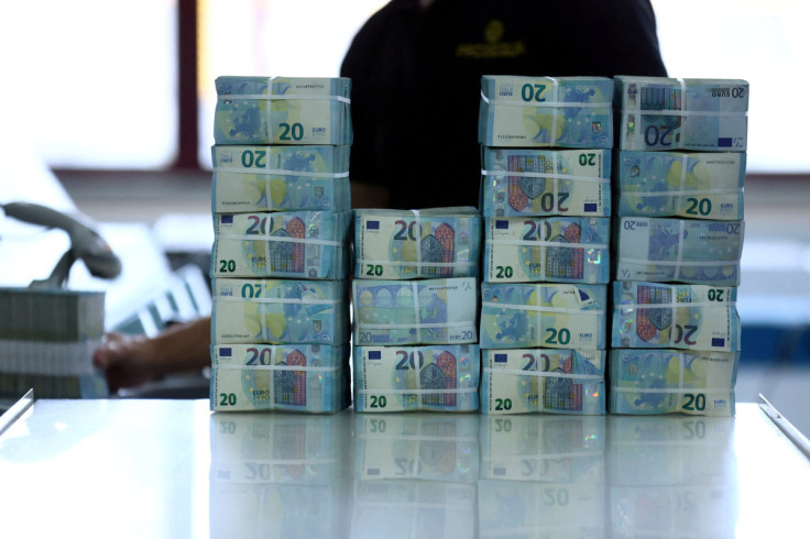 Packs of 20-euro notes are seen at the Bank of Portugal fortified complex in Carregado, Alenquer