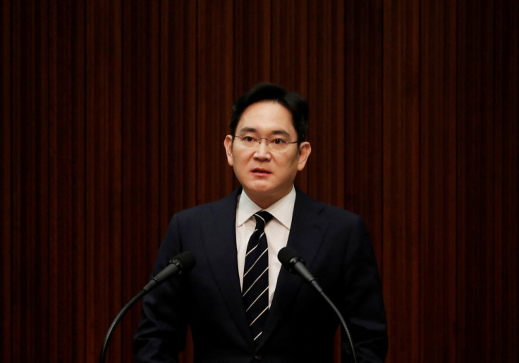 Samsung Electronics Vice Chairman, Jay Y. Lee, speaks during a news conference at a company's office building in Seoul