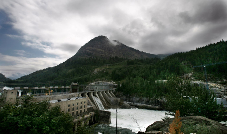 Water flows through one of the chutes of the Brilliant Hydro-Electric Dam just outside of the Castlegar, British Columbia