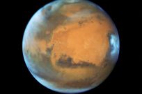 The planet Mars taken by the NASA Hubble Space Telescope when the planet was 50 million miles from Earth