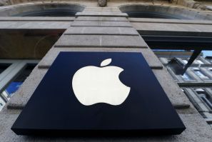 The logo of Apple company is seen outside an Apple store in Bordeaux