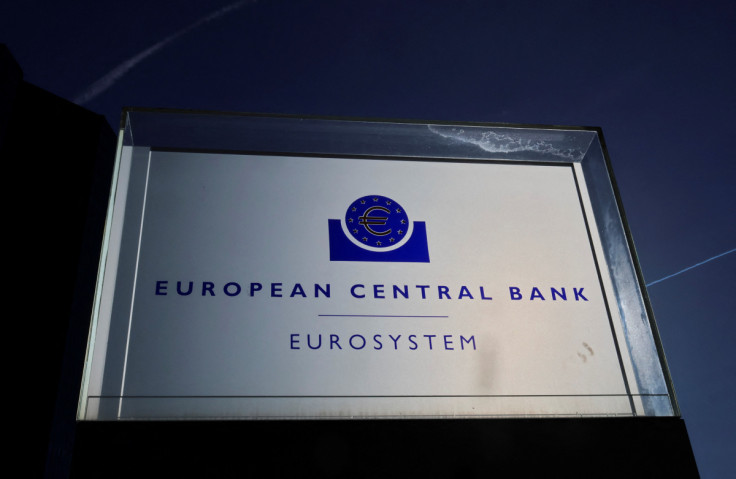 A view of signage outside the European Central Bank (ECB) building in Frankfurt