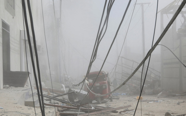 A general view shows the scene of an explosion near the education ministry building along K5 street in Mogadishu