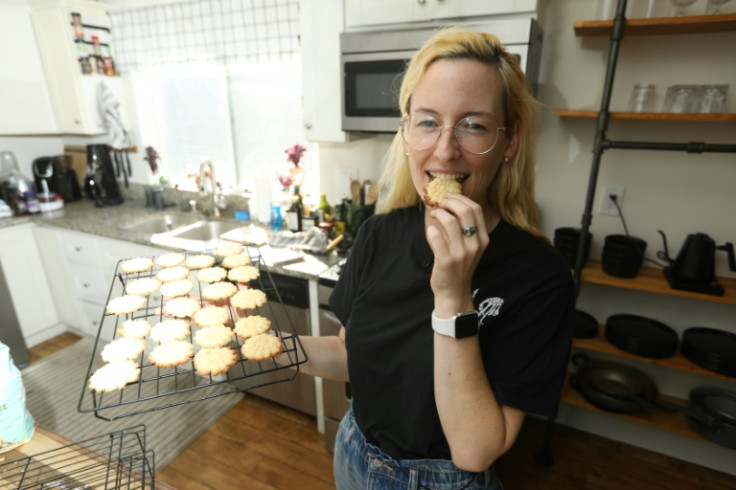 TikTok star Rosie Grant bakes spritz cookies at her home in Los Angeles, California, on October 29, 2022