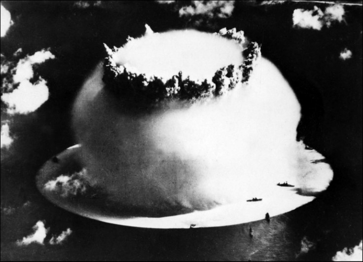 A file photo from July 1946 shows the mushroom cloud following nuclear testing on Bikini Atoll in the Marshall Islands