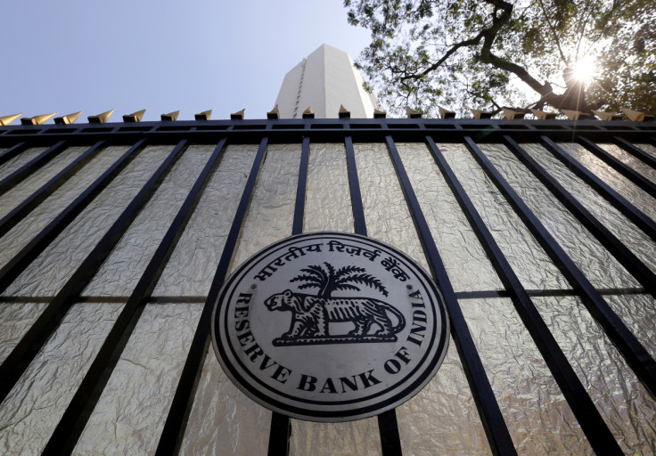 The Reserve Bank of India seal is pictured on a gate outside the RBI headquarters in Mumbai