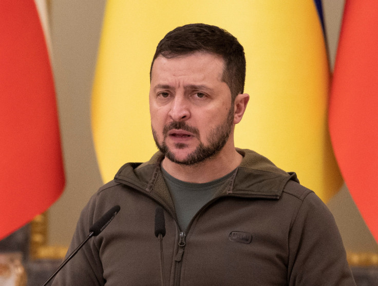 Ukraine's President Zelenskiy speaks during a joint news conference with Czech Prime Minister Fiala in Kyiv