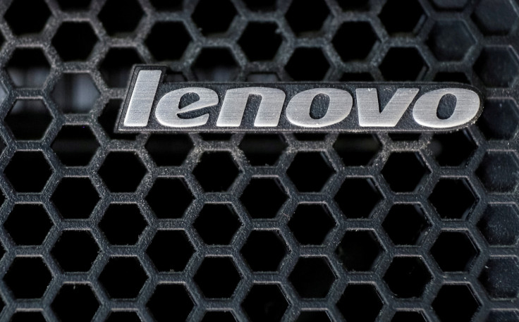A Lenovo logo is seen at the computer in Kiev