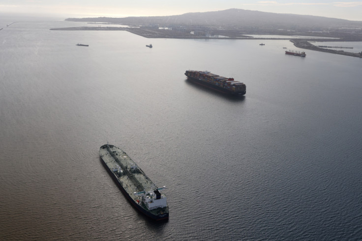 An oil tanker waits in line in the ocean outside the Port of Long Beach-Port of Los Angeles complex, amid the coronavirus disease (COVID-19) pandemic, in Los Angeles
