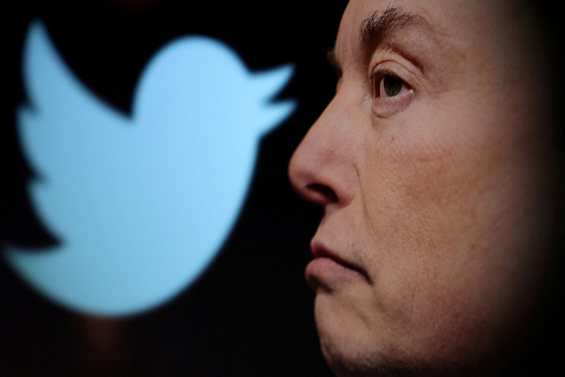 Illustration shows Elon Musk photo and Twitter logo