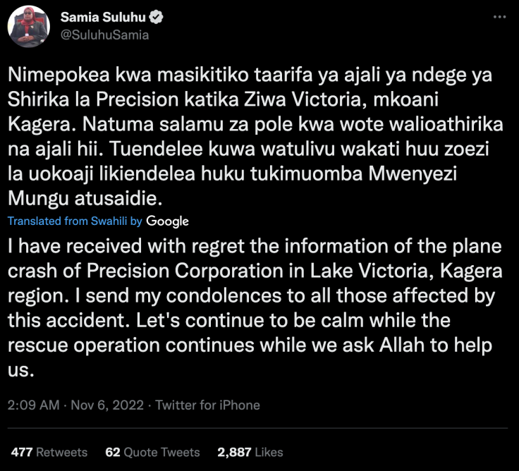 Samia Suluhu translated tweet