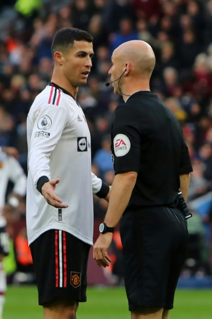 Cristiano Ronaldo (left) escaped after a VAR check for a red card in Manchester United's defeat at Aston Villa