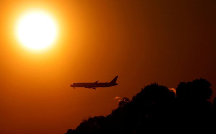 A passenger aircraft prepares to land at Fiumicino International airport in Rome