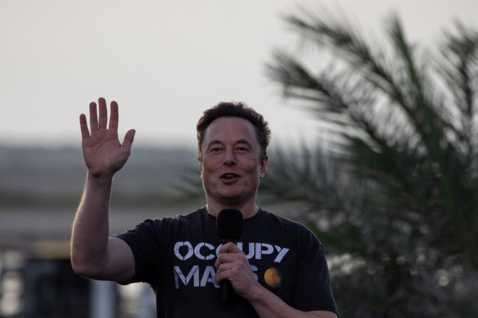 Musk gestures at SpaceX Starbase in Brownsville, Texas