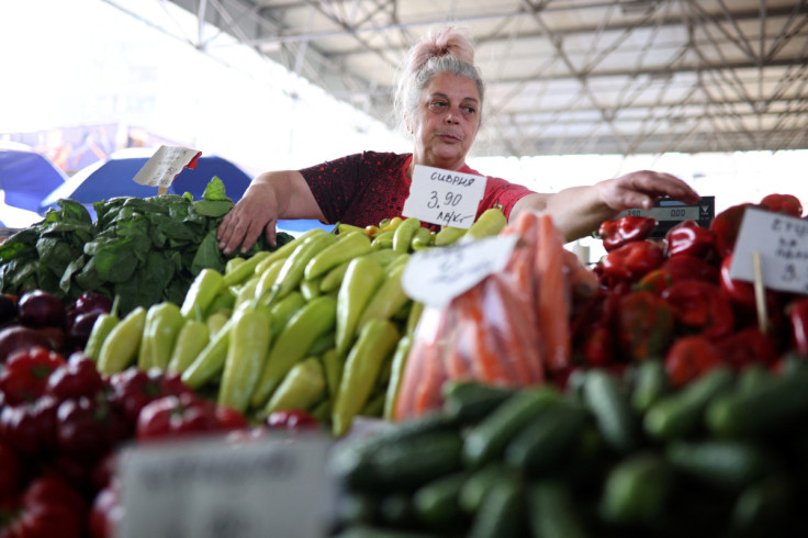 Tania Ahmedova waits for customers at Krasno Selo market in Sofia