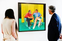 'The Conversation' by David Hockney, part of Paul Allen's art collection, on display at Christie's Los Angeles on October 12