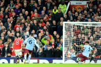 Manchester United midfielder Bruno Fernandes scores against Aston Villa