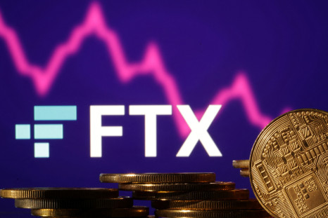 Illustration shows FTX logo, stock graph and representation of cryptocurrencies