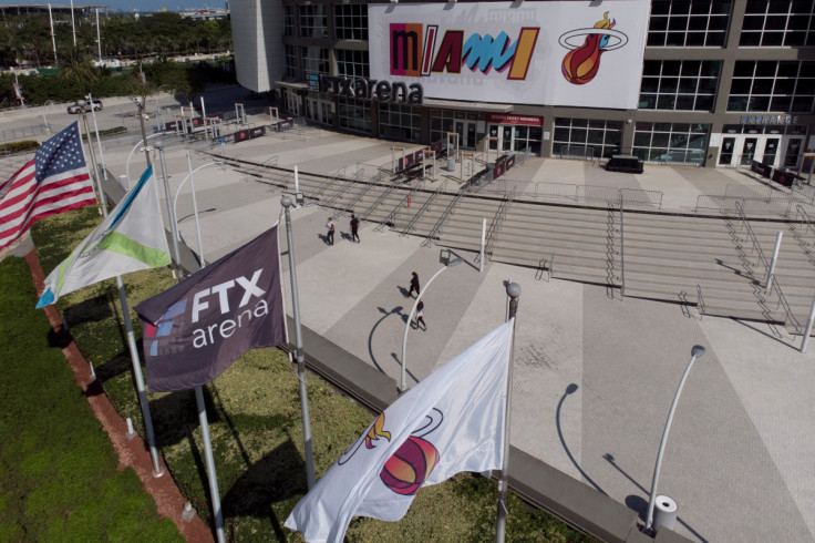 The logo of FTX is seen at the FTX Arena in Miami