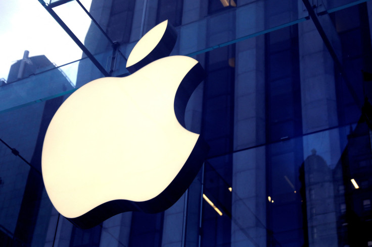 The Apple Inc. logo is seen hanging at the entrance to the Apple store on 5th Avenue in New York