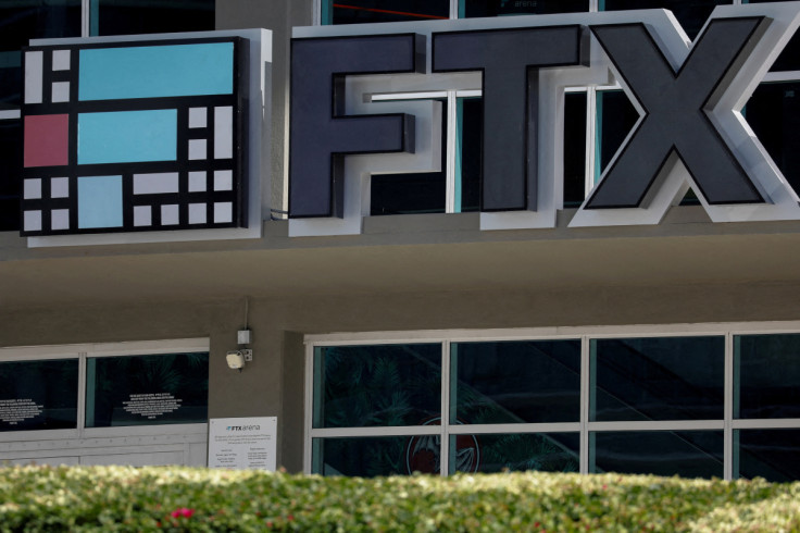 The logo of FTX is seen at the FTX Arena in Miami