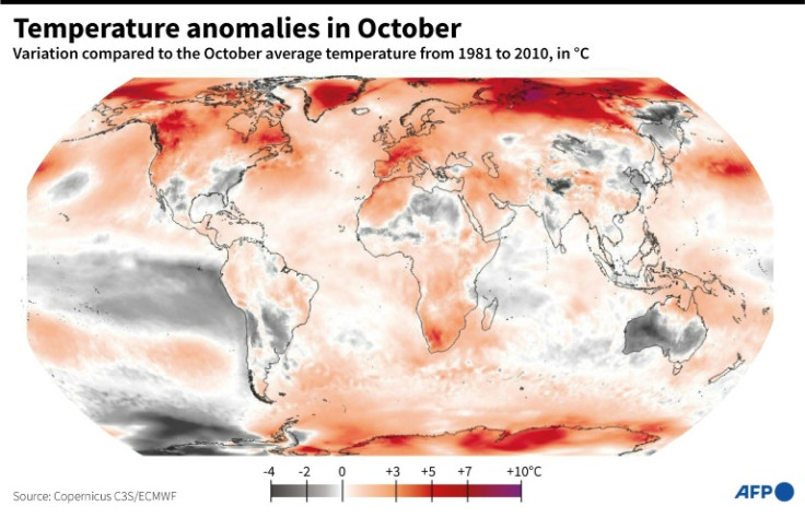 World map showing temperature anomalies for October 2022