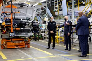 U.S. President Joe Biden tours the General Motors 'Factory ZERO' electric vehicle assembly plant in Detroit