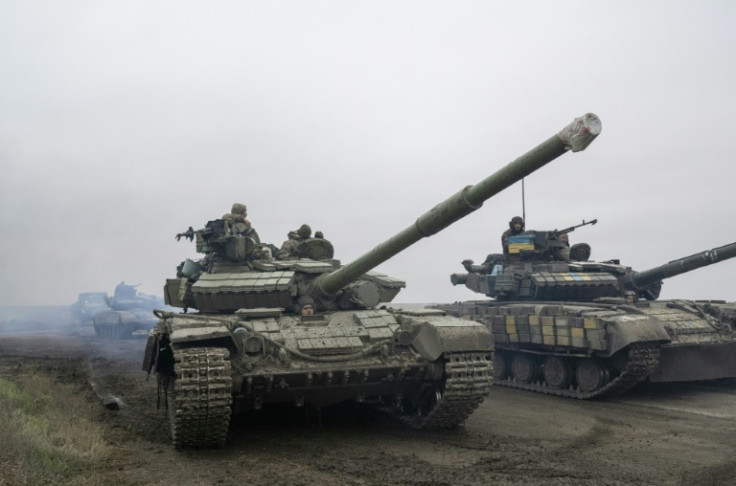 Ukrainian army tanks head toward the front line in Kherson in southern Ukraine