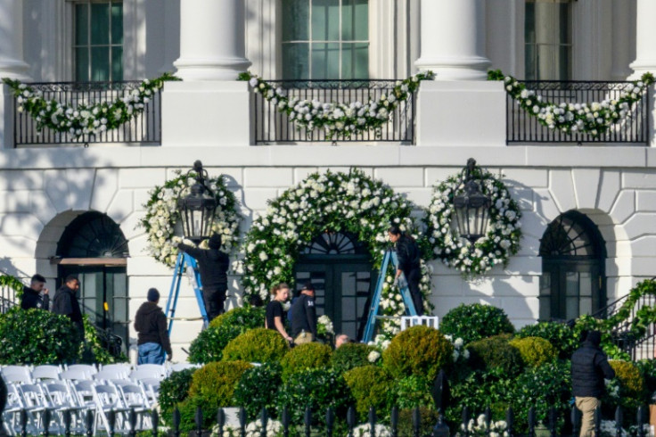 The White House, seen decorated for the wedding of President Joe Biden's grand-daughter Naomi on November 19, 2022