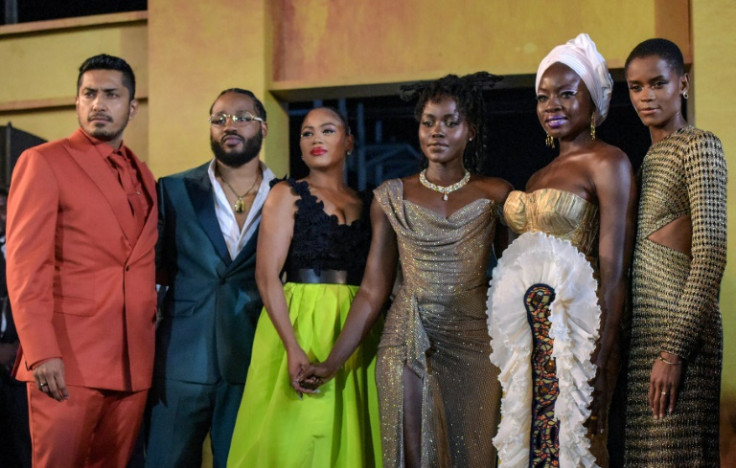 Tenoch Huerta with director Ryan Coogler and fellow cast members at the African premiere of "Black Panther: Wakanda Forever" in Lagos