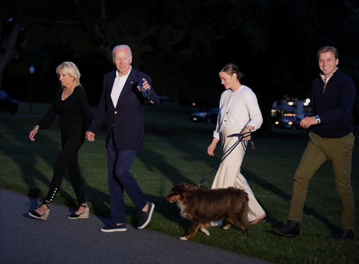 U.S. President Joe Biden, First lady Jill Biden, their granddaughter Naomi Biden and her fiance Peter Neal walk from Marine One upon arrival to the White House