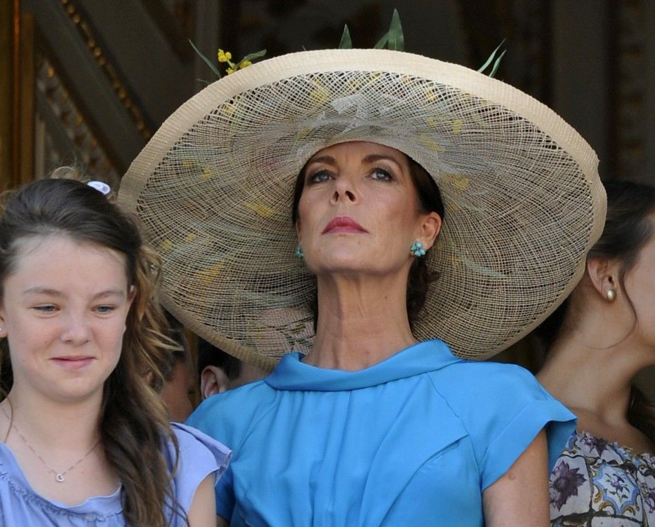 Princess Caroline of Hanover appears on a balcony after the civil marriage ceremony of her brother Prince Albert II and Princess Charlene in Monaco