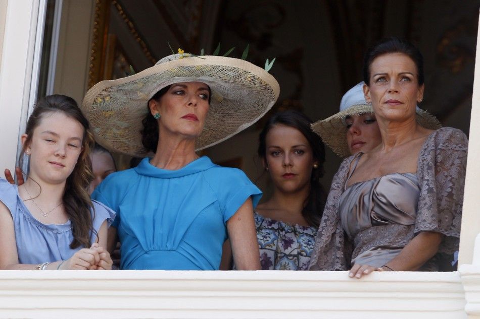 Princess Stephanie of Monaco and her sister Princess Caroline of Hanover are seen with daughters after civil wedding ceremony of Prince Albert II in Monaco