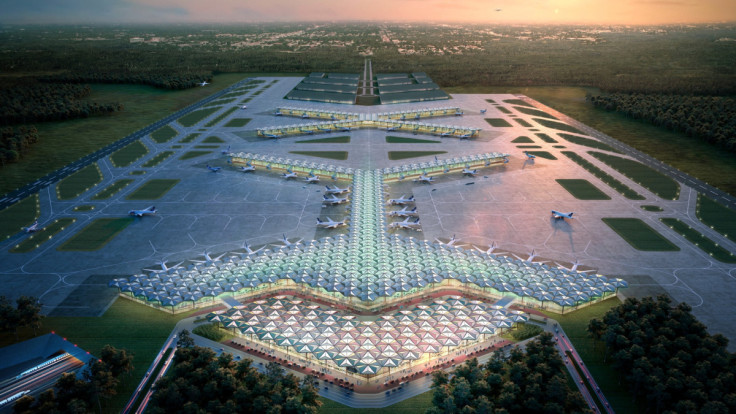 An image shows Foster + Partners' concept for the Solidarity Airport in Poland