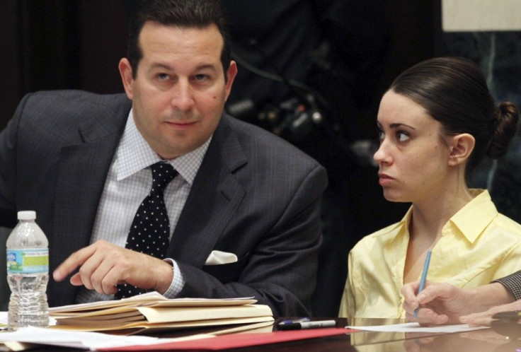 Defense attorney Jose Baez and defendant Casey Anthony are seen in the courtroom at the Orange County Courthouse in Orlando