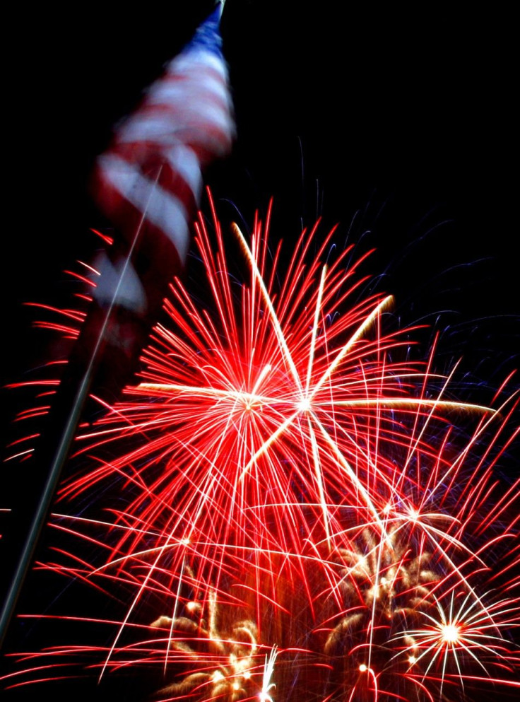 Fourth of July fireworks light up the sky in celebration of US Independence Day at Angel Stadium, California.