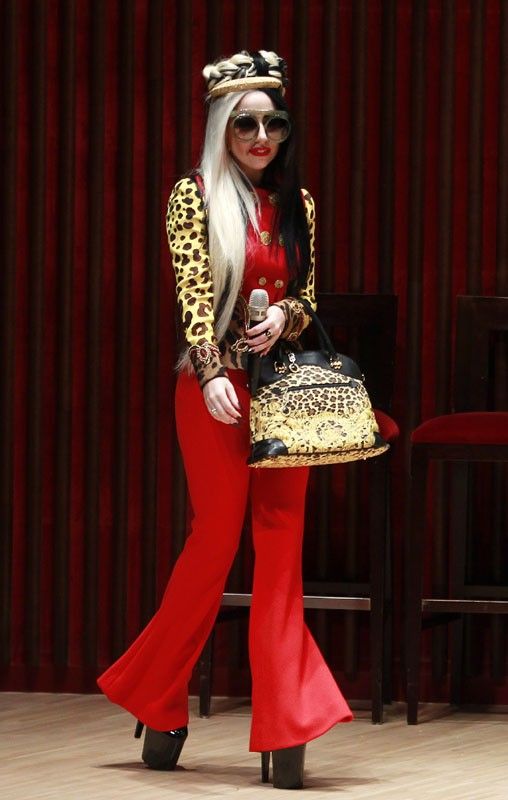 Lady Gaga arrives for a welcoming ceremony inside the Taichung City Hall building, central Taiwan 