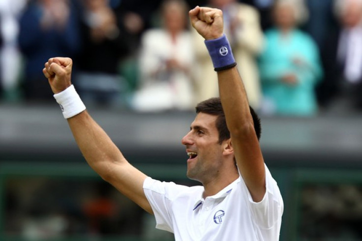 Djokovic celebrates after winning the Men's Singles of 2011 Wimbledon.