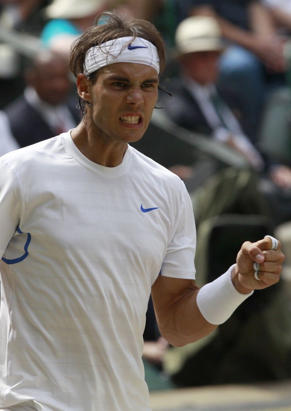 Rafael Nadal of Spain reacts during his men039s singles final match against Novak Djokovic of Serbia at the Wimbledon tennis championships in London