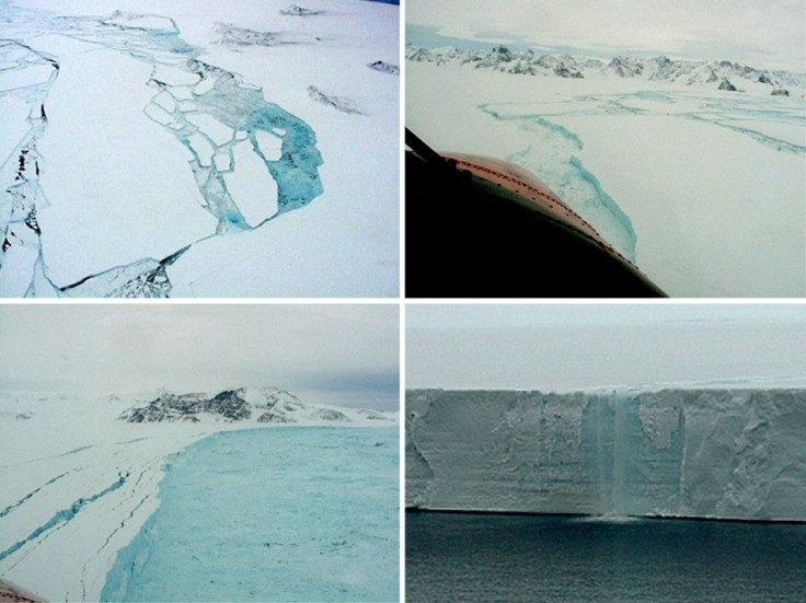 Aerial photographs taken in February and March 2002 of parts of the Larsen B shelf in the Antarctic show different aspects of the final stages of the collapse